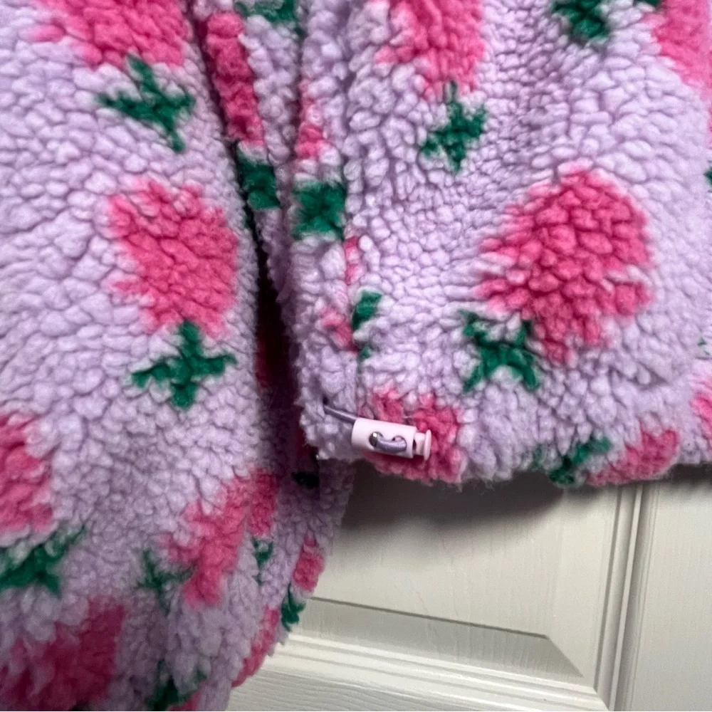 NWT New In Lilac Fleece Jacket with Pink Floral Pattern Oversized Size Small - Picture 6 of 12